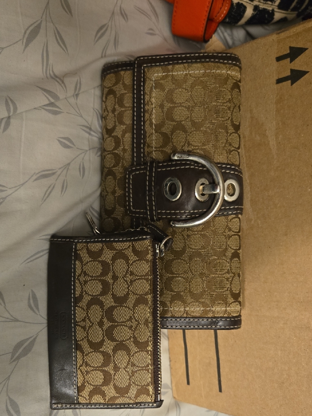 Coach Brown/Tan Signature Canvas Wallet and Coin Pouch